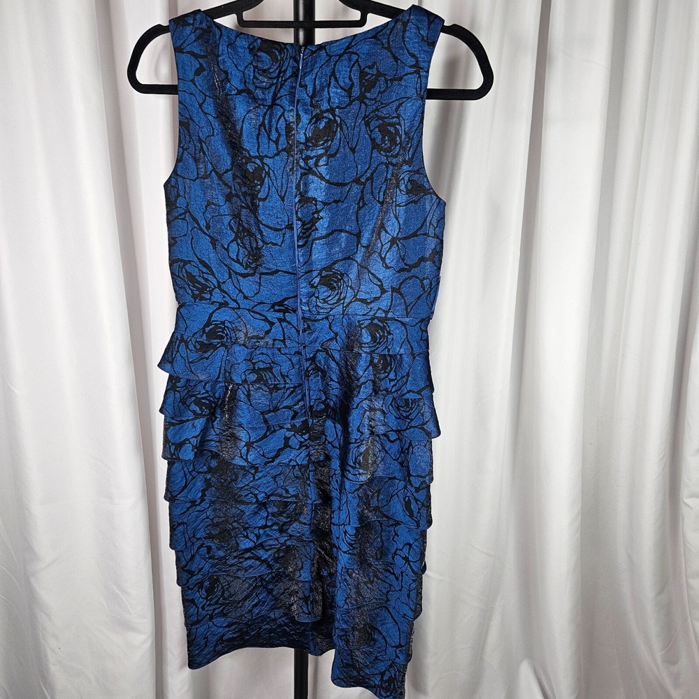 Adrianna Papell Cocktail Party Tiered Dress Royal Blue with a Rose Floral Size 8 - Picture 3 of 9